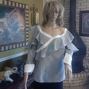 LAUNDRY BY SHELLI SEGAL Gray and white blouse